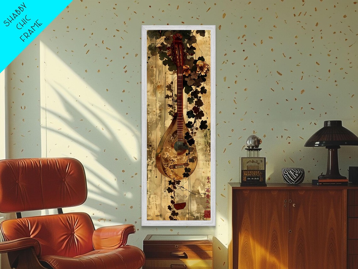 Vintage Mandolin Autumn Foliage Ukiyo-E Art Print - Image 2