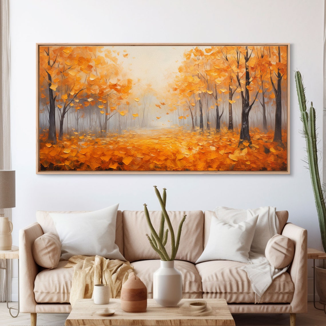 Golden Autumn Forest Path Falling Leaves Yellow Trees Nature Wall Art - Image 3