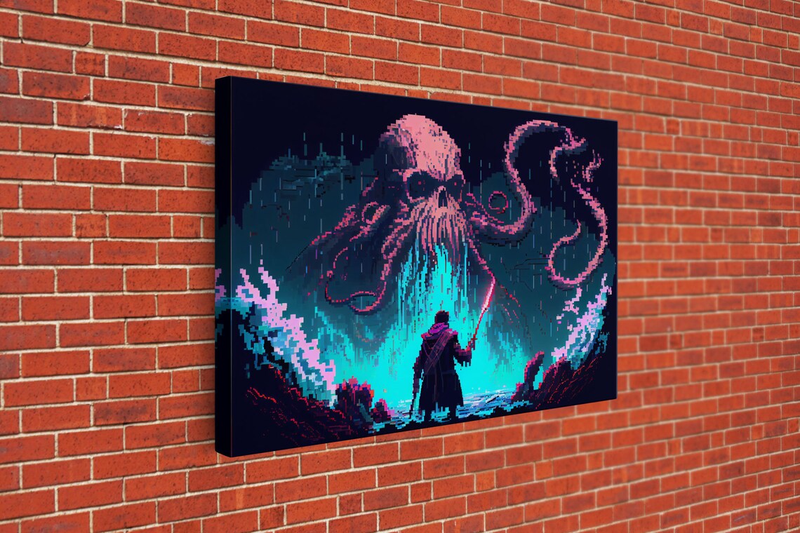 Warrior Vs Cthulhu RPG Concept Pixel Art Poster - Image 3