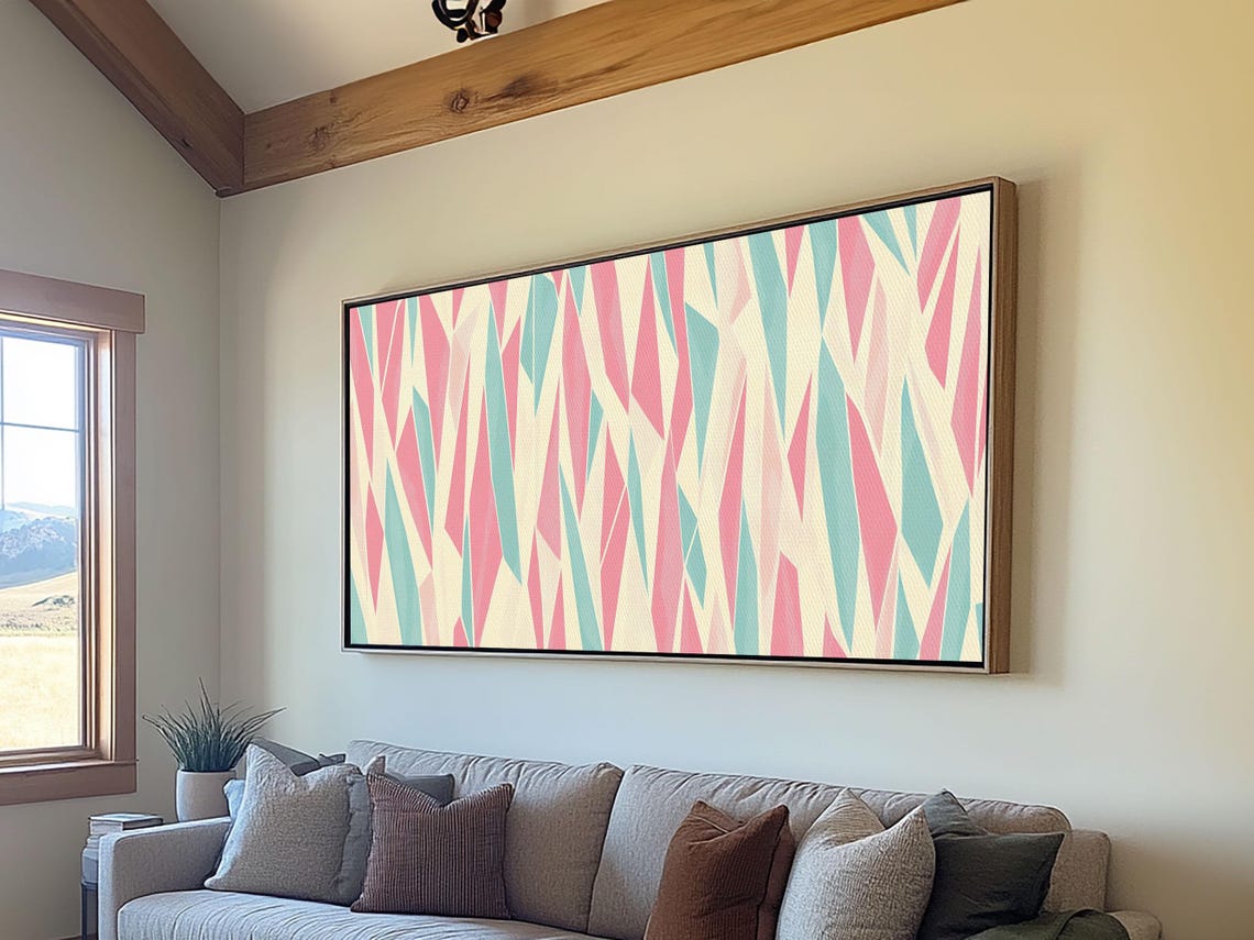 Pastel Mid Century Modern Art Retro Geometric Wall Art Framed Print Modern Abstract Painting Bold Bright Colors - Image 3