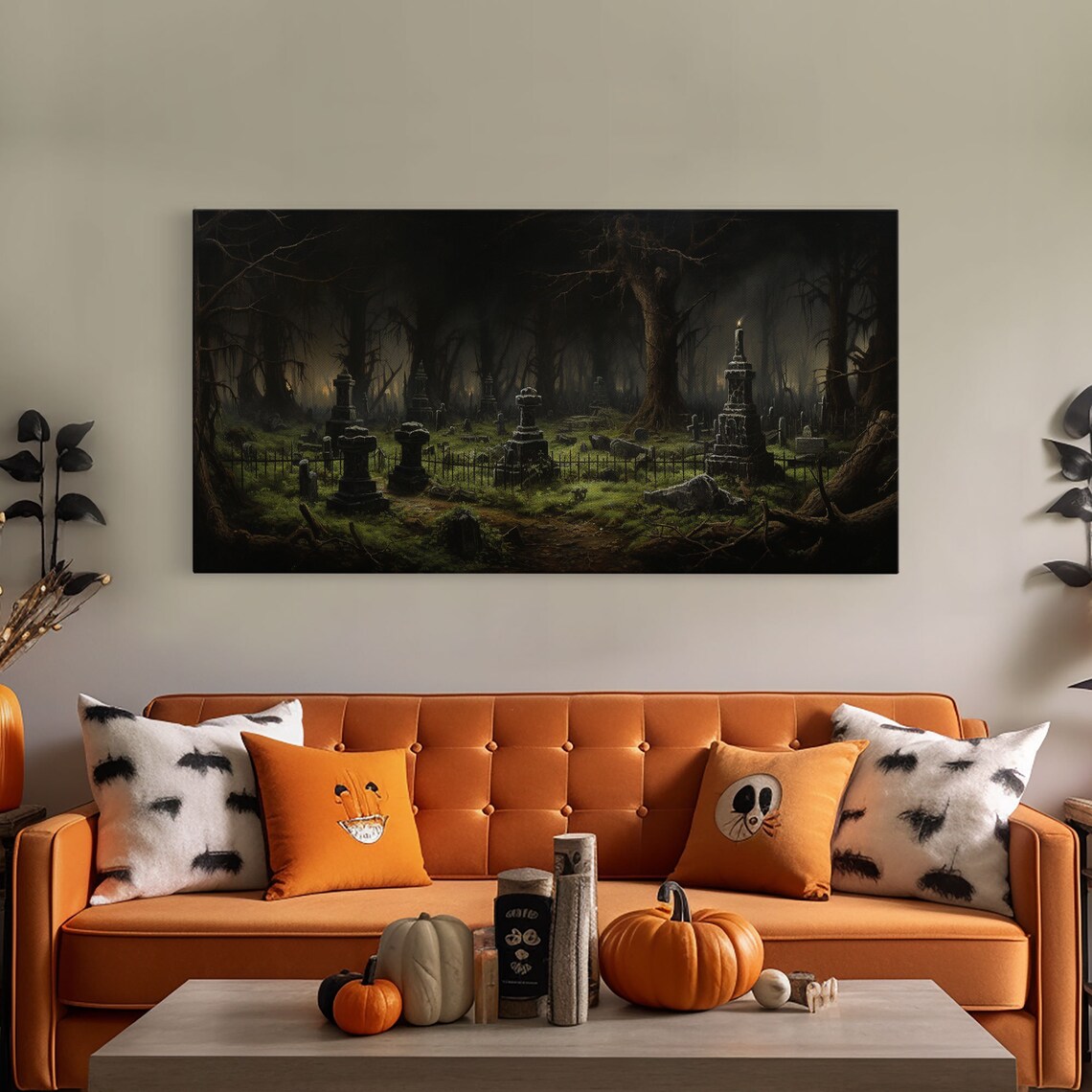 Victorian Haunted Cemetery Dark Forest Mossy Tombstones Candlelight Poster - Image 4