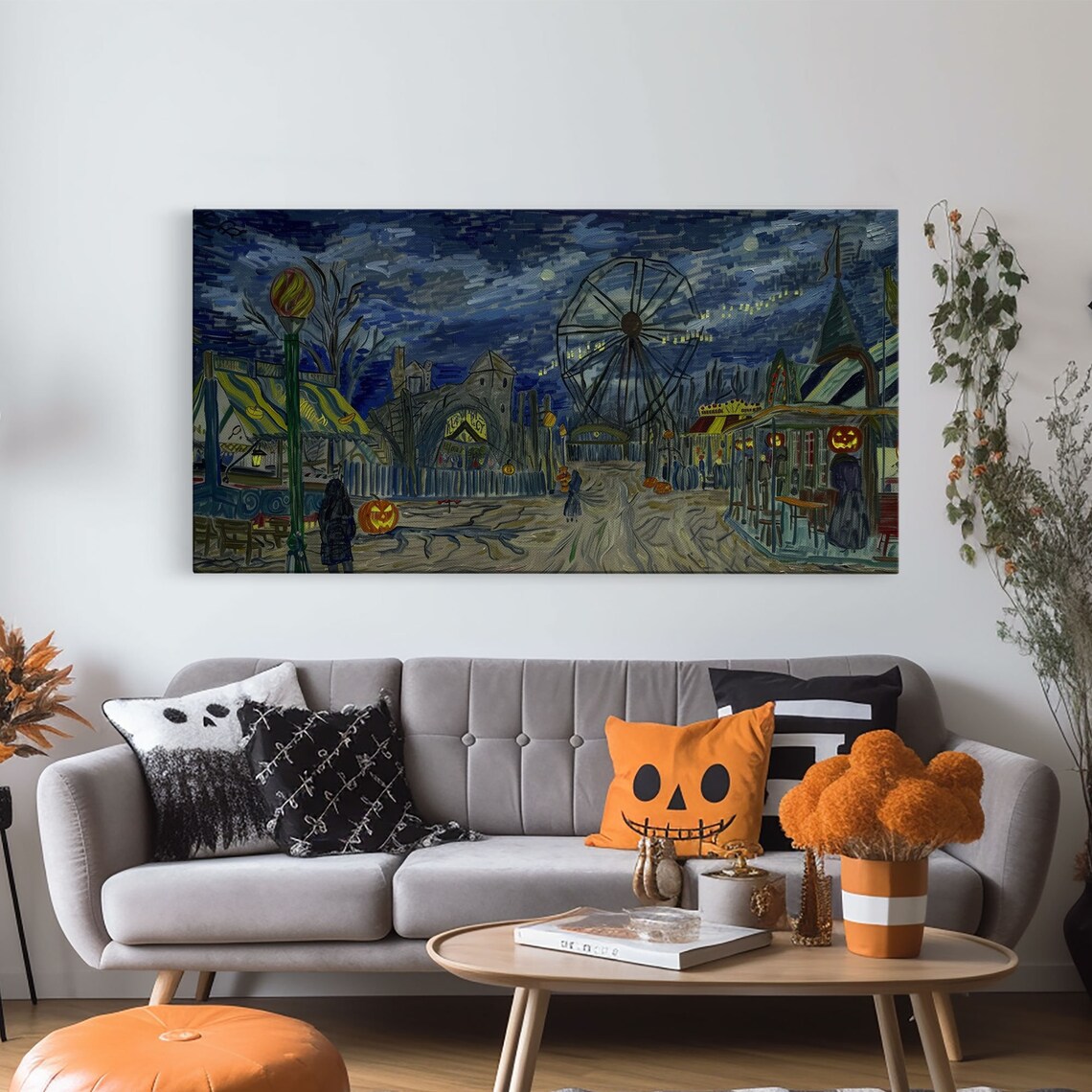 Starry Night Haunted Carnival Ferris Wheel Carousel Spooky Halloween Poster - Image 6
