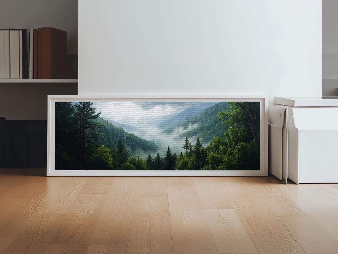 Blue Ridge Mountains Emerald Misty Pine Forest Valley Panoramic Print - Image 3
