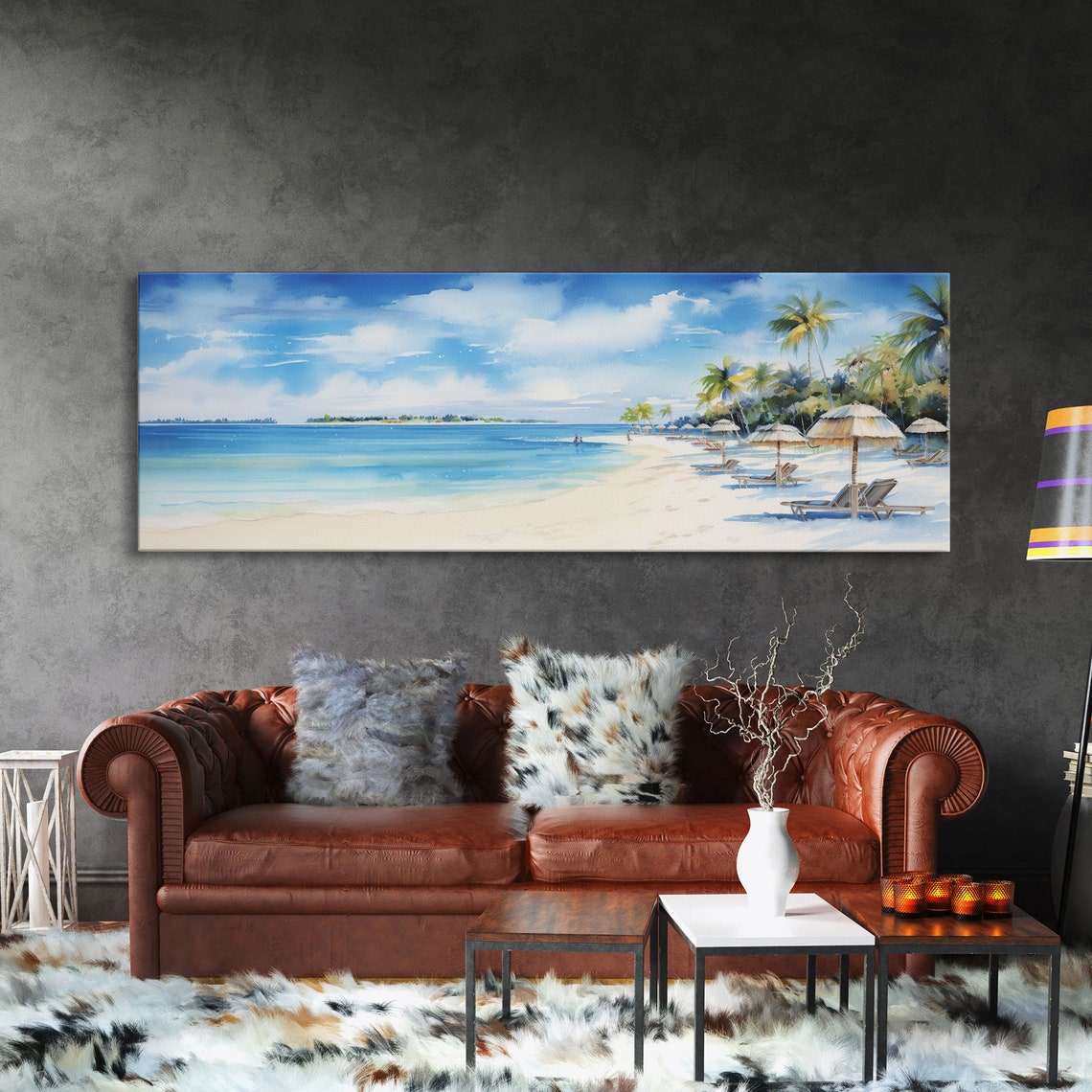 Tropical Beach Resort Umbrellas Lounge Chairs Turquoise Water Poster - Image 3