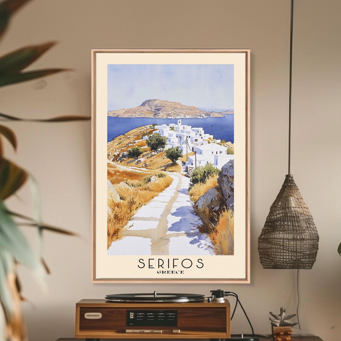 Serifos Greece Whitewashed Village Golden Hillside Path Aegean View Poster - Image 3