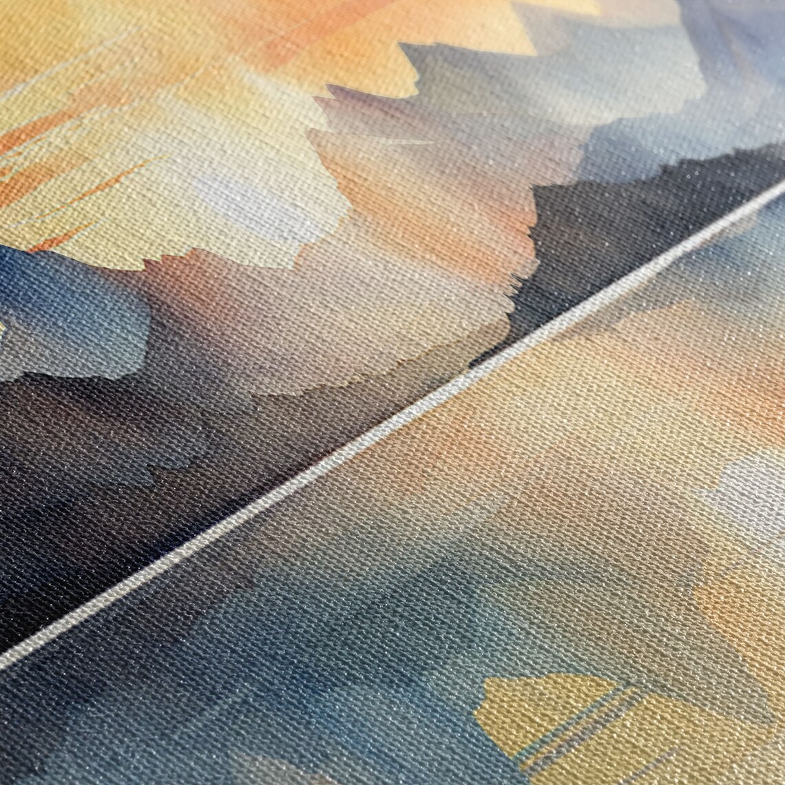 Mountain Lake Sunset Watercolor Blue Peaks Golden Reflection Print - Image 2