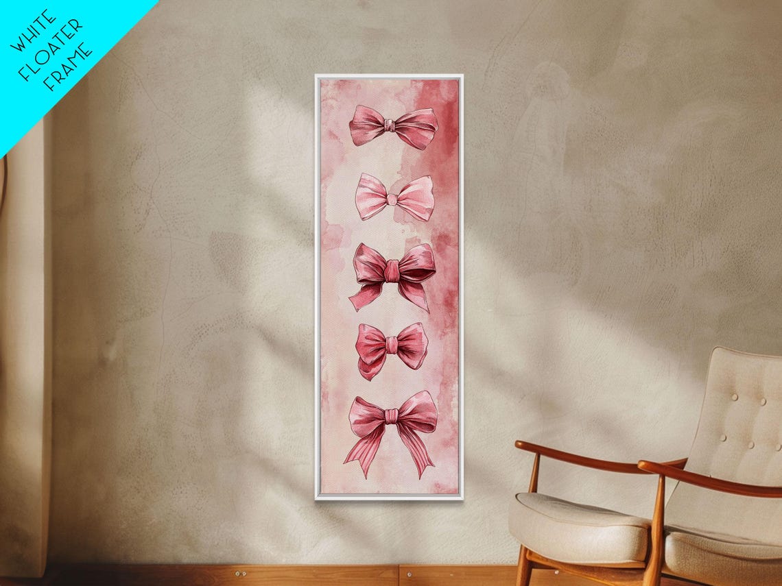 Pink Watercolor Bows Vertical Whimsical Feminine Wall Art Poster - Image 4