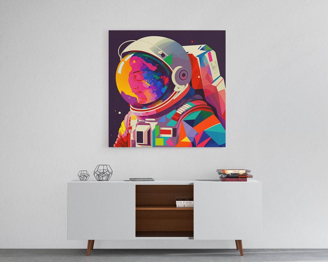 Psychedelic Astronaut Pop Art Colorful Space Explorer Geometric Poster