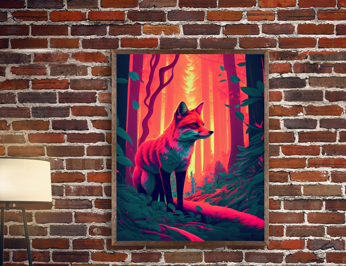 Fuchsia Fox in the Woods, Twilight Sunset Art Print - Image 3