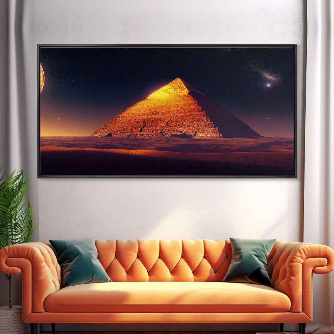 Golden Pyramid Under Starry Night Sky With Crescent Moon Egypt Print - Image 6