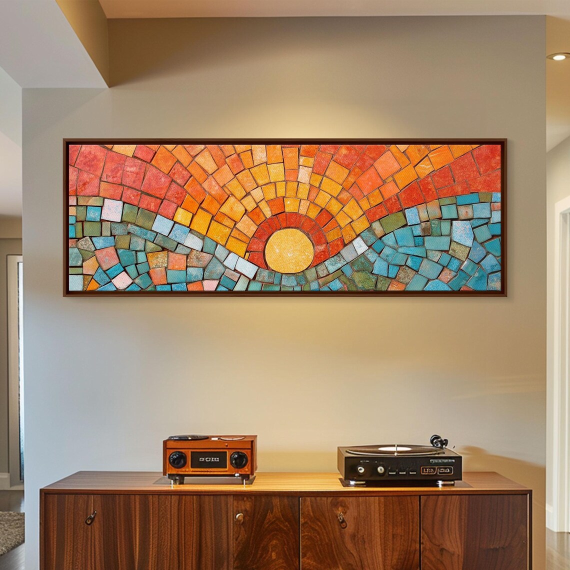 Sunset Mosaic Retro Vintage Style Horizontal Art Print