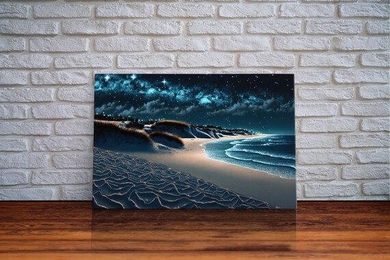 Starry Night Beach Milky Way Sand Dunes Moonlit Ocean Waves Poster