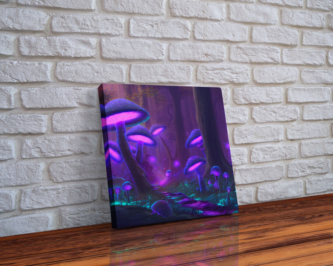 Bioluminescent Glowing Mushrooms In A Magic Forest Fantasy Art Framed Print Wall Art Decor - Image 5