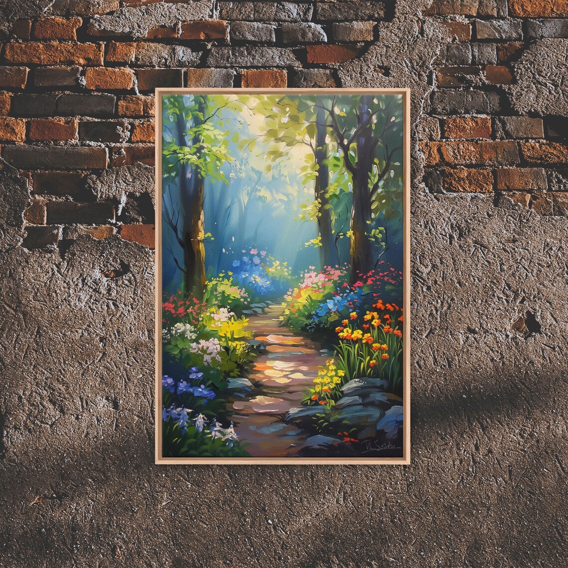 Springtime Path Through An Enchanted Forest Art Print Framed Print Enchanting Scenary Oil Painting Print Cottagecore Aesthetic