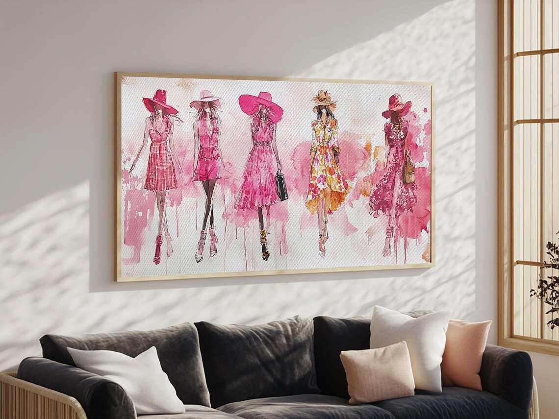 Fashion Sketch Print Pink Wall Art Whimsical Decor Fashionista Gift Idea Artistic Living Room Accent Modern Feminine Aesthetic - Image 2