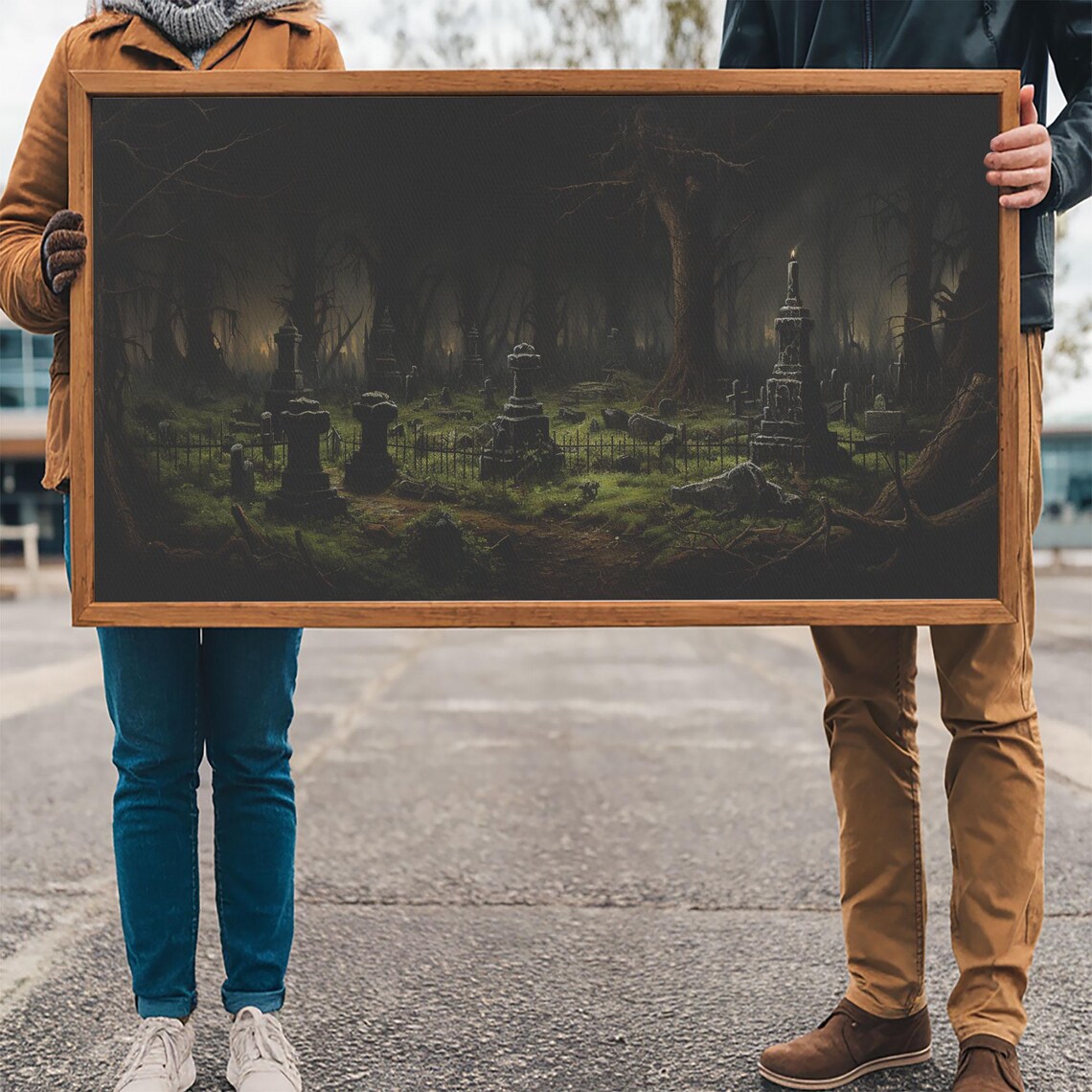Haunted Cemetery Midnight Moody Graveyard Oil Painting Halloween Poster - Image 3