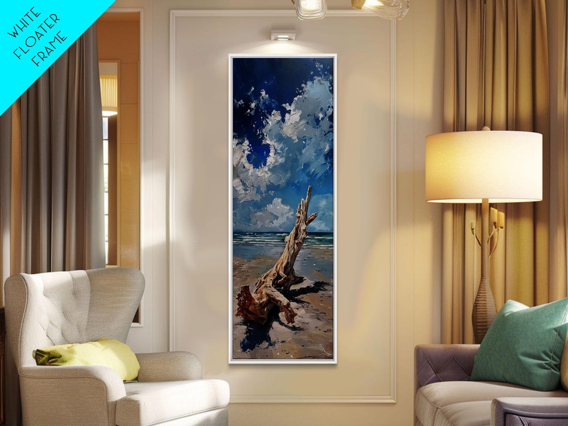 Driftwood On Sandy Beach Under Dramatic Clouds Moody Coastal Poster