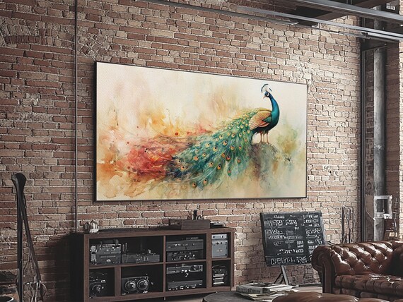 Elegant Peacock Wall Art Print Colorful Wildlife Painting Moody Therapy Art Unique Bedroom Decor Gift Idea Botanical Prints