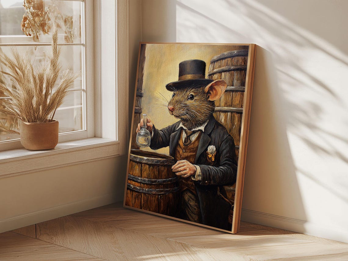 Victorian Rat Gentleman Whiskey Distiller Top Hat Funny Wall Art