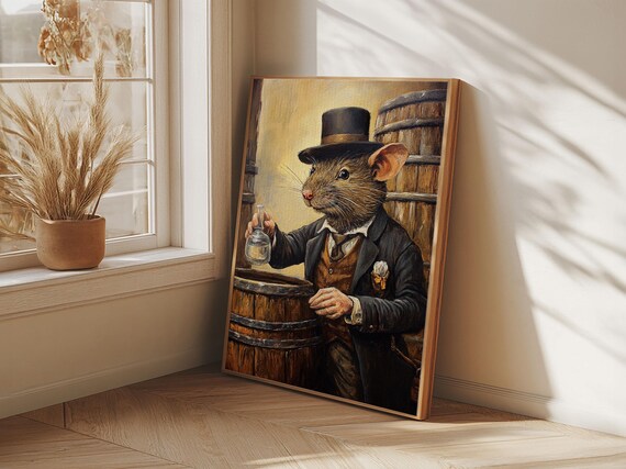 Victorian Rat Gentleman Whiskey Distiller Top Hat Funny Wall Art