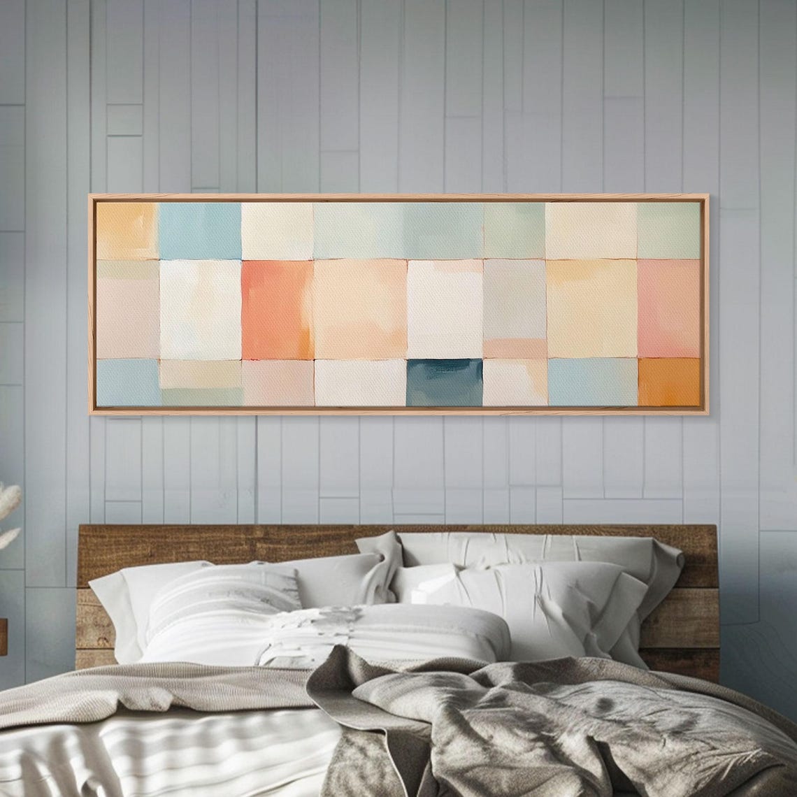 Mcm Style Abstract Square Framed Print Mid Century Modern Wall Art Pastel Colors Large Horizontal Wall Art Print - Image 6