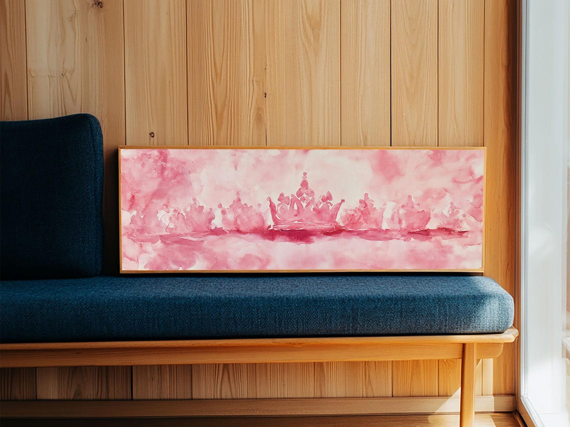 Pink Watercolor Crown Royal Princess Horizontal Dreamy Wall Art Poster - Image 2