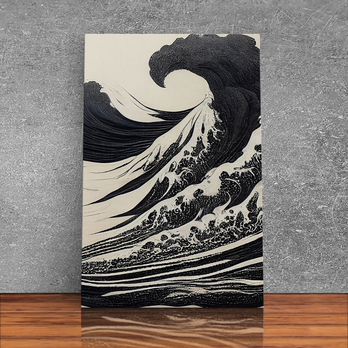 Japanese Tsunami Waves, Black And White Art Print - Image 3