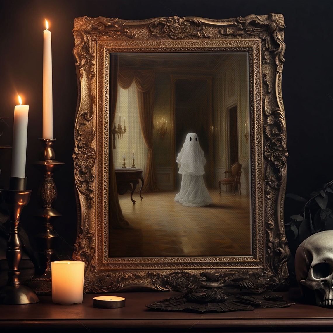 Victorian Ghost Haunting Elegant Ballroom Spooky Halloween Art Poster