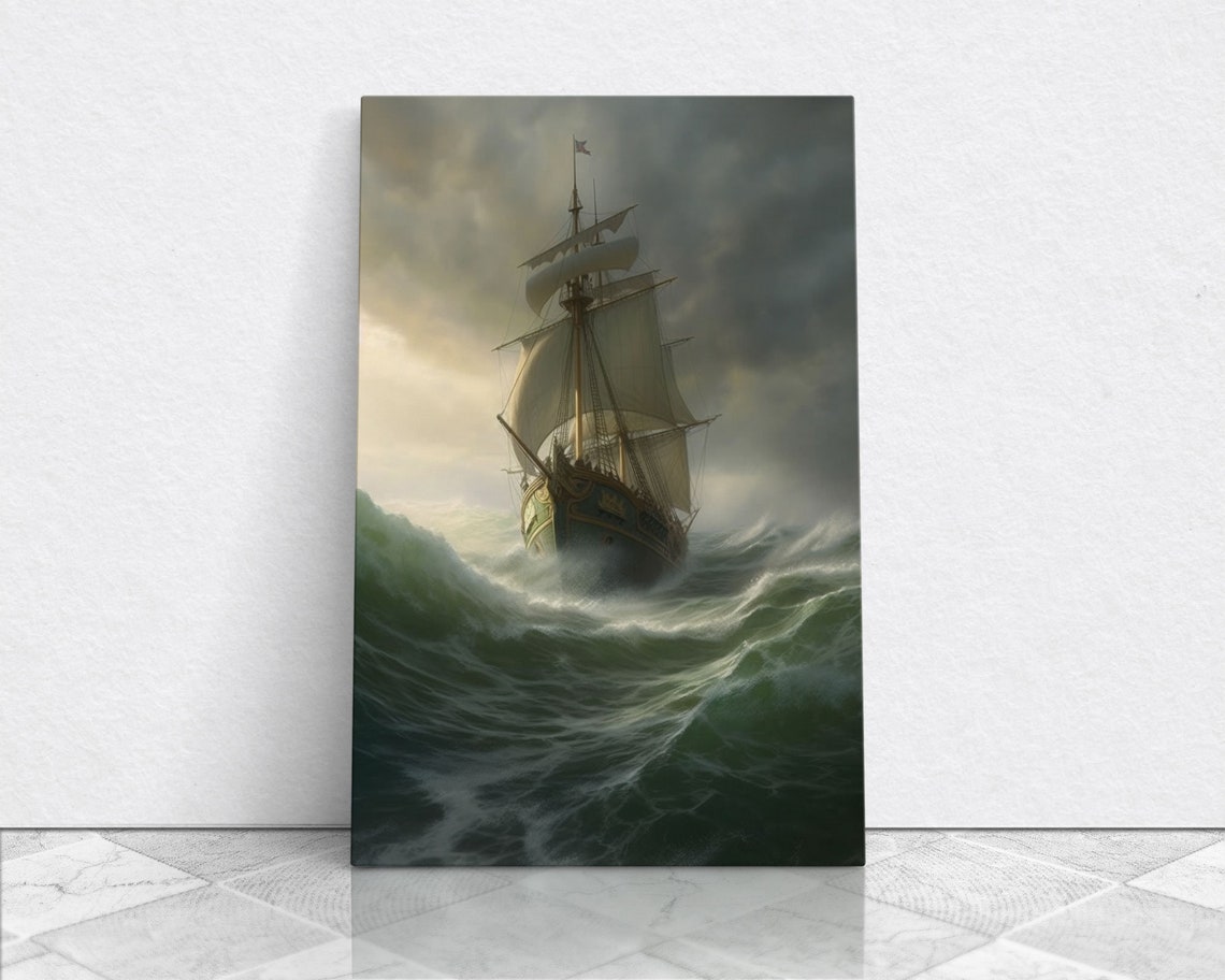 Haunted Ghost Ship On Stormy Seas Dark Fantasy Ocean Art Poster