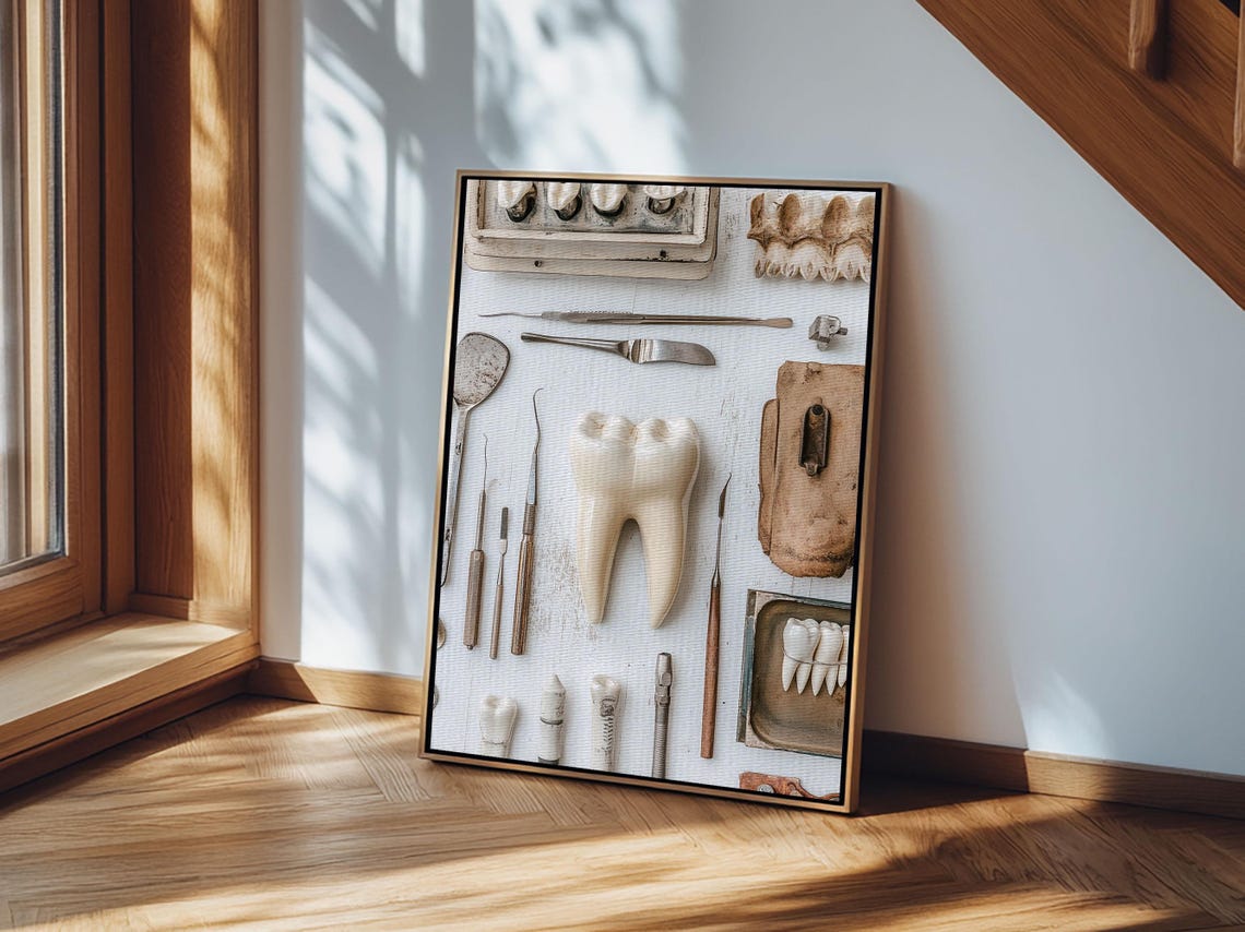Vintage Dental Tools Tooth Flat Lay Rustic Dentistry Office Art Poster - Image 5