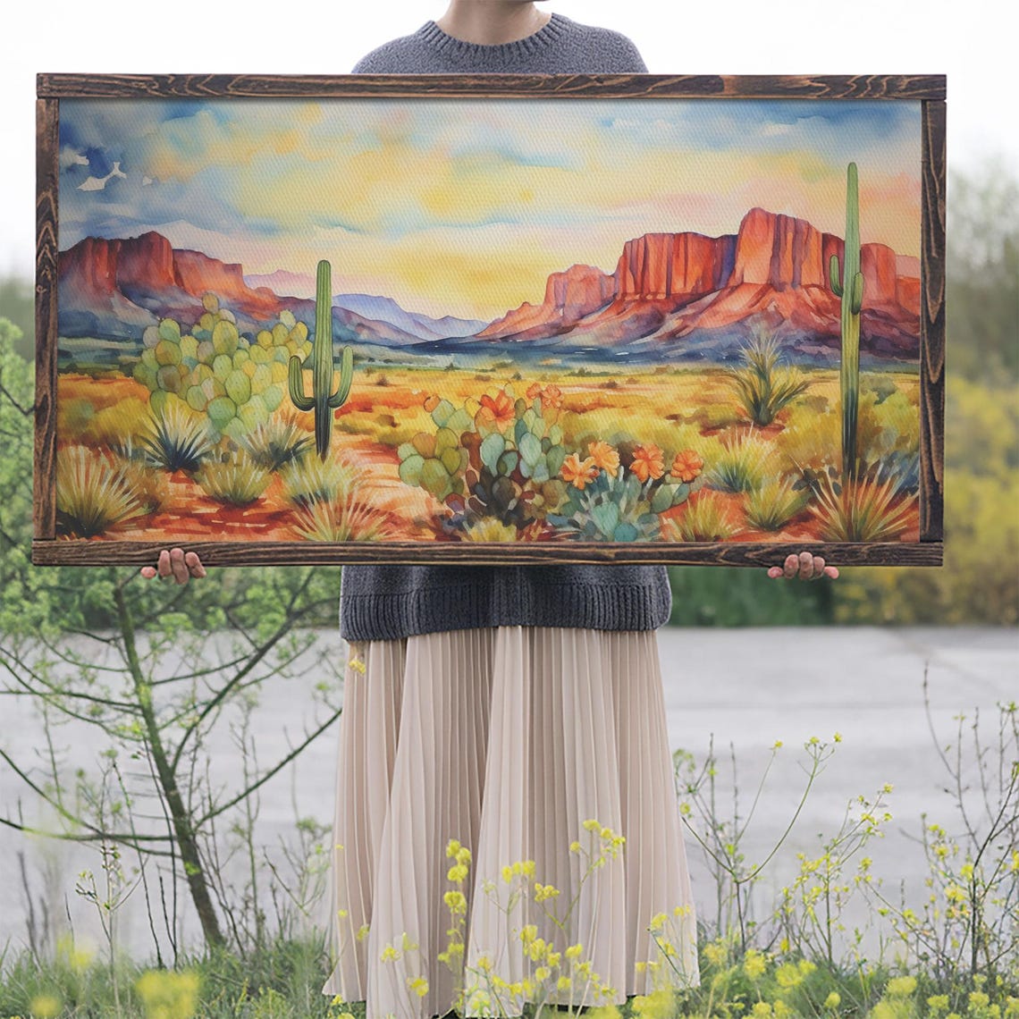 Boho Whimsical Wall Art Pastel Desert Print Framed Art Unique Wall Art Minimalist Mcm Style Wall Art Landscape Painting - Image 2