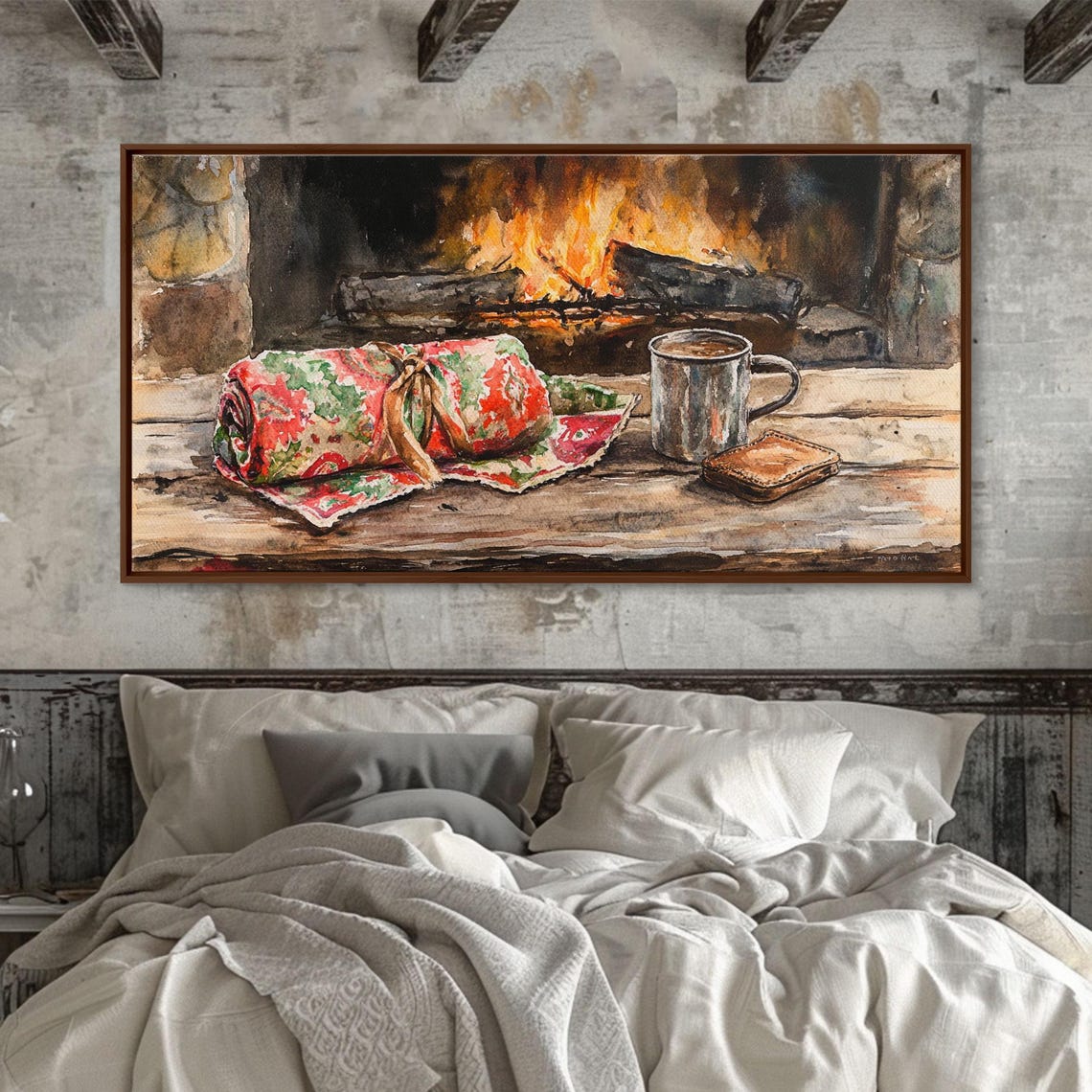 Cozy Stone Fireplace Cocoa Mug Christmas Blanket Hearth Art Print - Image 4