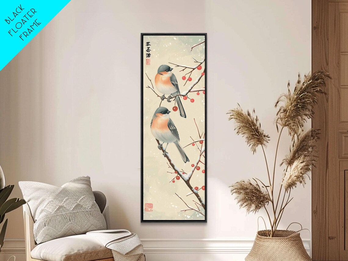 Pair Of Birds On Snowy Branches Red Berries Winter Art Print - Image 6