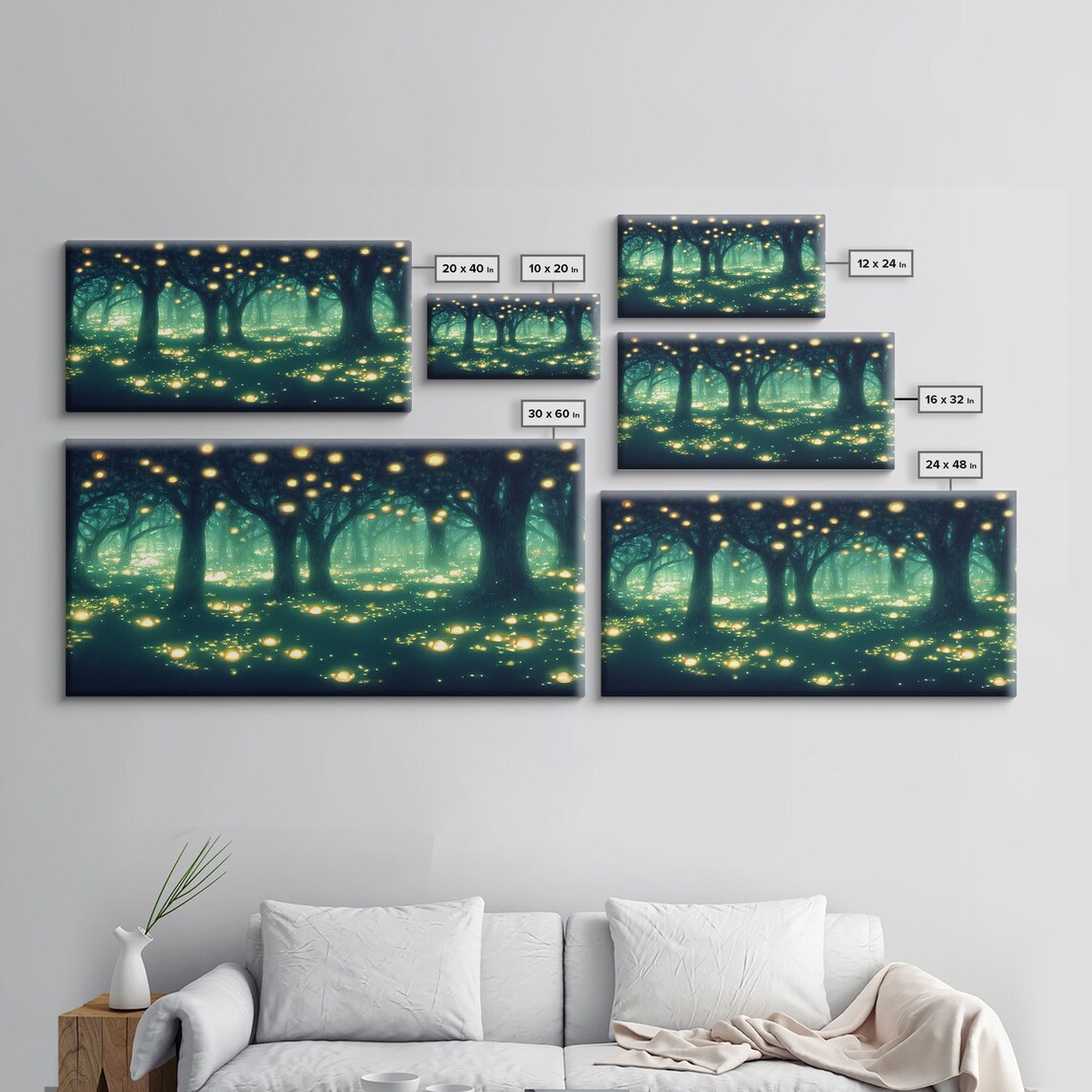 Fireflies at Night in a Fantasy Forest Art Print - Image 2