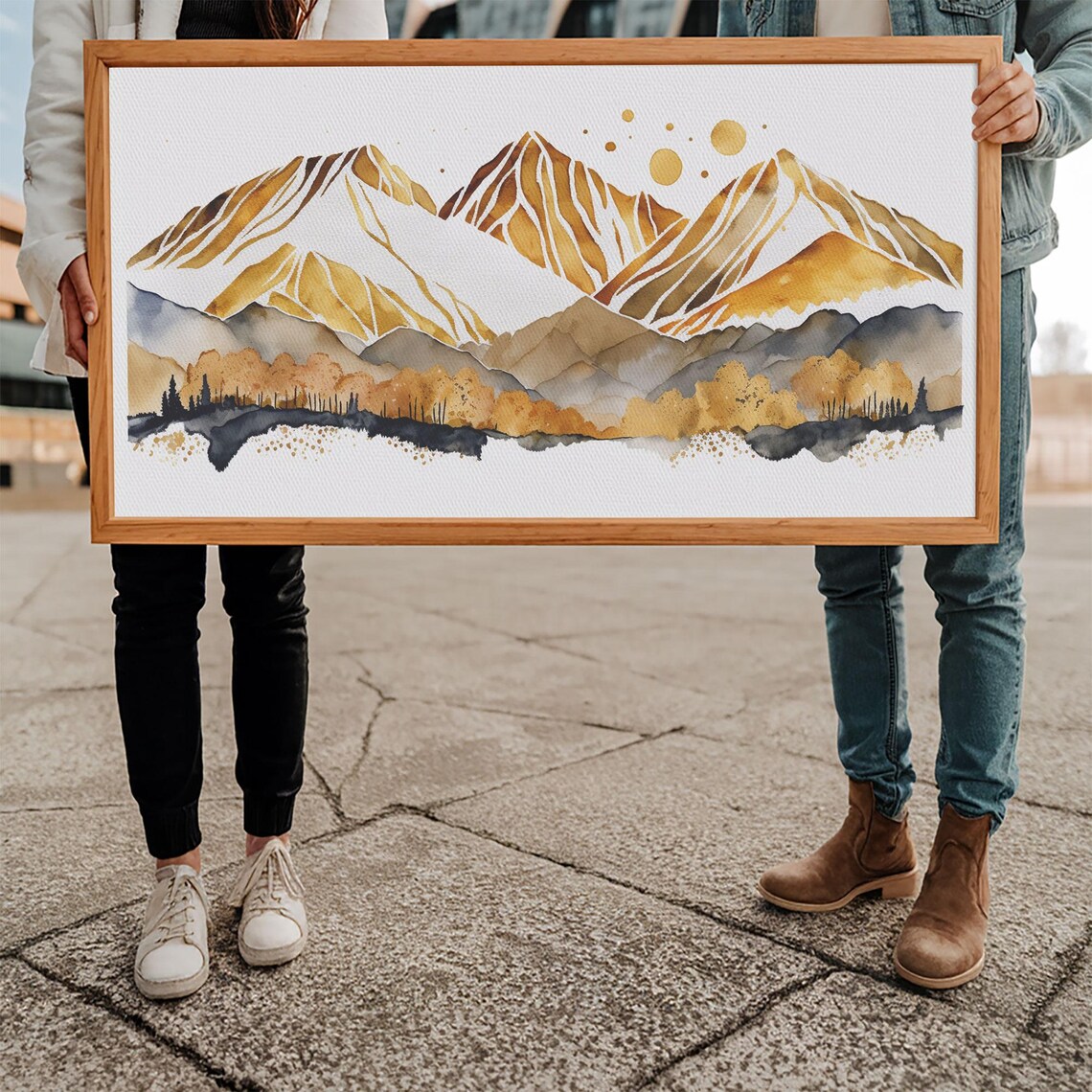 Golden Watercolor Mountain Peaks Minimalist Modern Nature Wall Art - Image 5