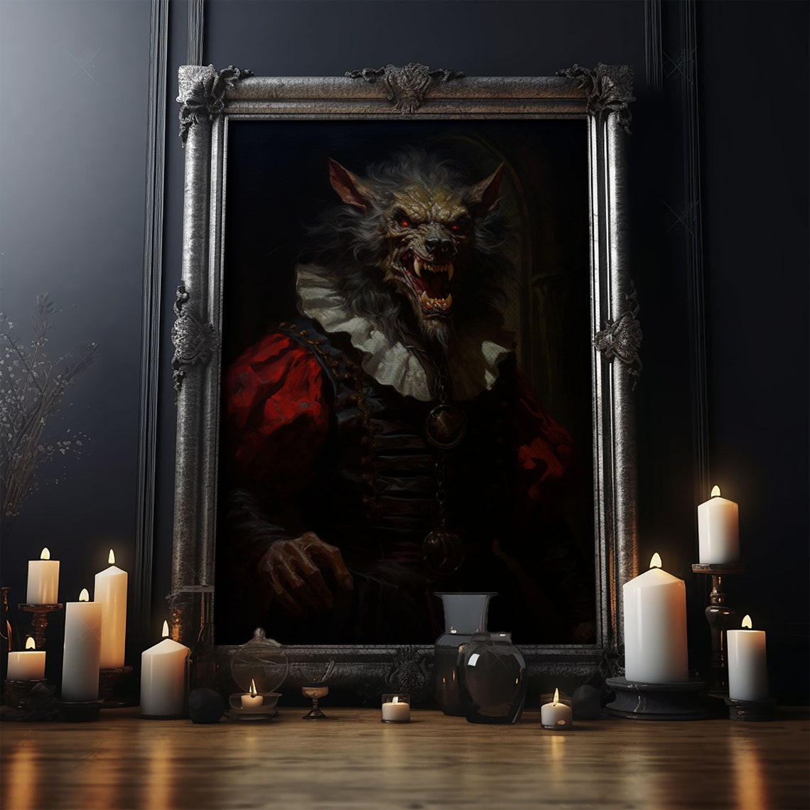 Victorian Werewolf Portrait Red Coat Snarling Gothic Horror Art Print - Image 4