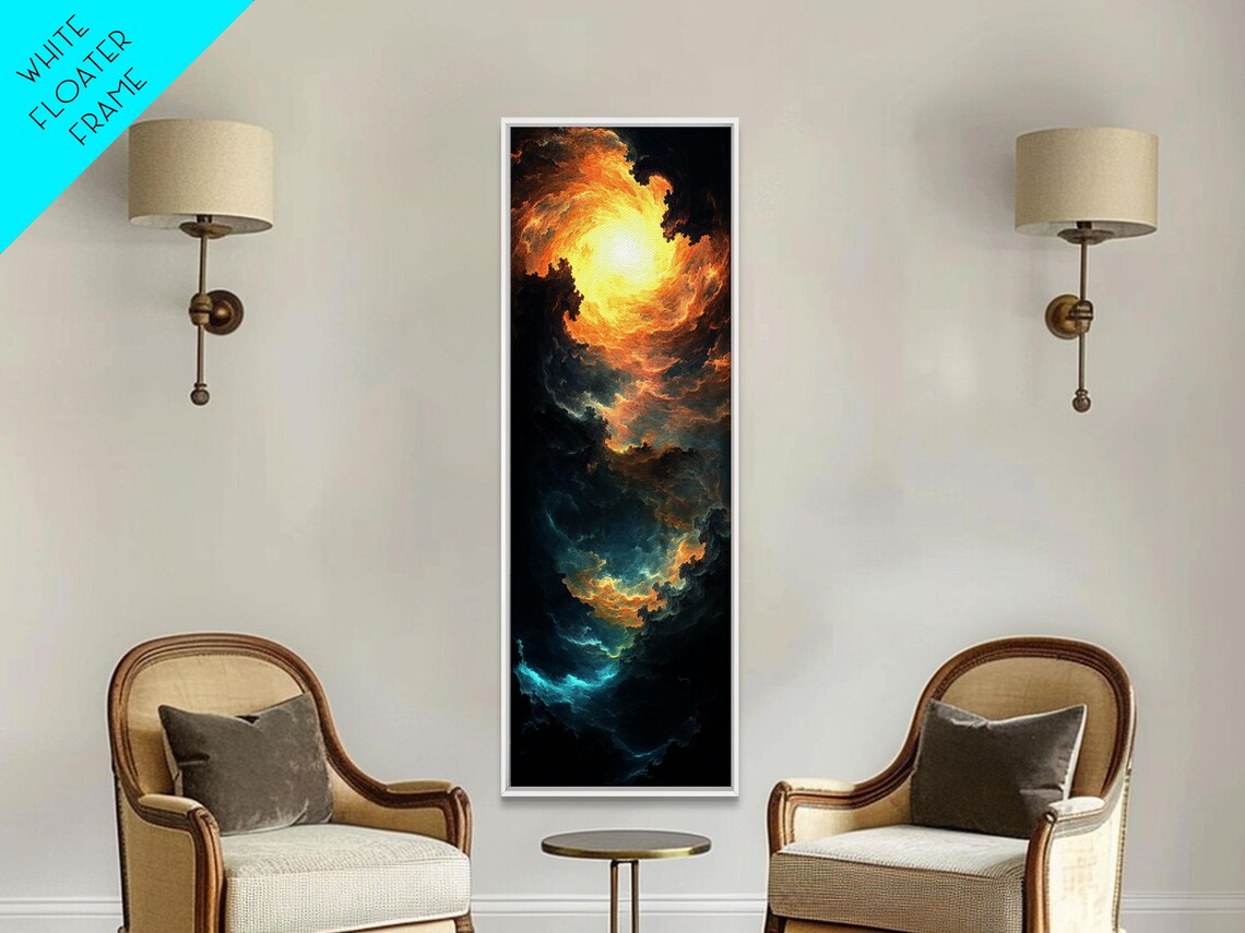 Celestial Abstract Landscape Framed Print Moody Horizontal Wall Art Blue And Gold Living Room Or Bedroom Decor - Image 3