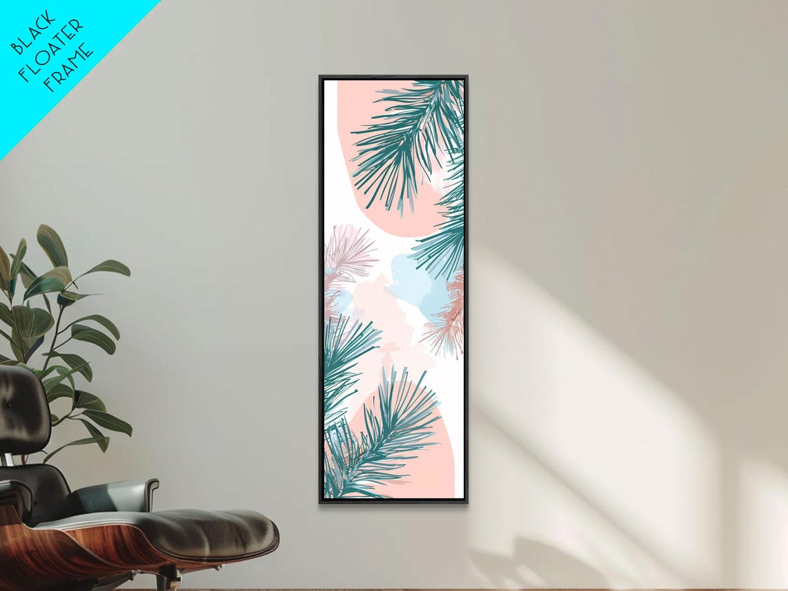 Elegant Pine Branches Soft Pastel Pink Abstract Tall Art Print - Image 2