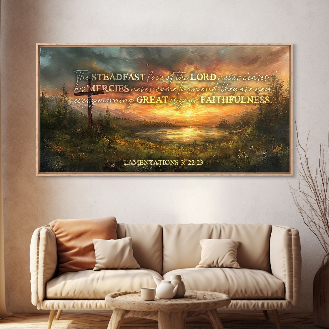 Lamentations 3:22-23 Great Is Your Faithfulness Cross Sunset Wall Art - Image 3
