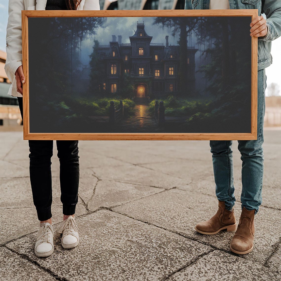 Haunted Victorian Mansion Night Glowing Windows Spooky House Poster - Image 5