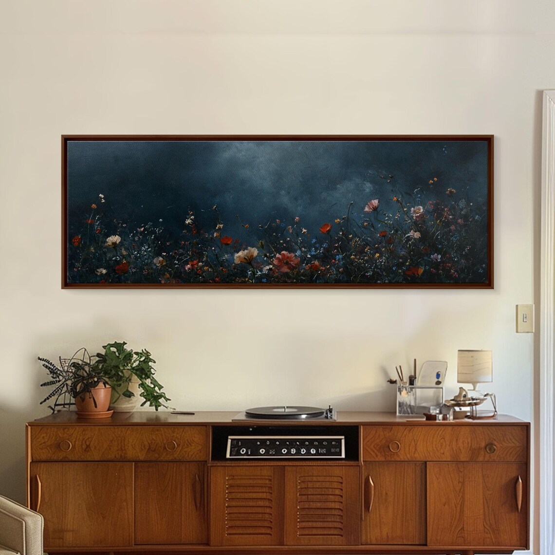 Dark Moody Wild Flowers At Night, Floral Art Print - Image 4