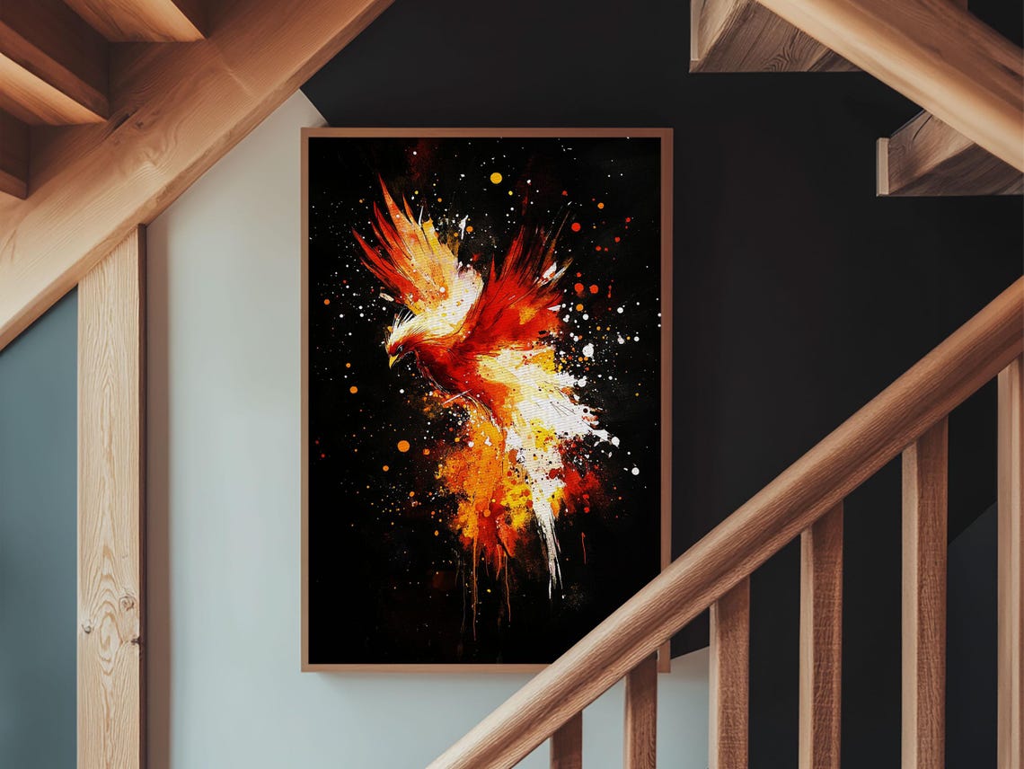 Phoenix Rising In Flames Splash Art Bold Firebird Graffiti Punk Poster - Image 3