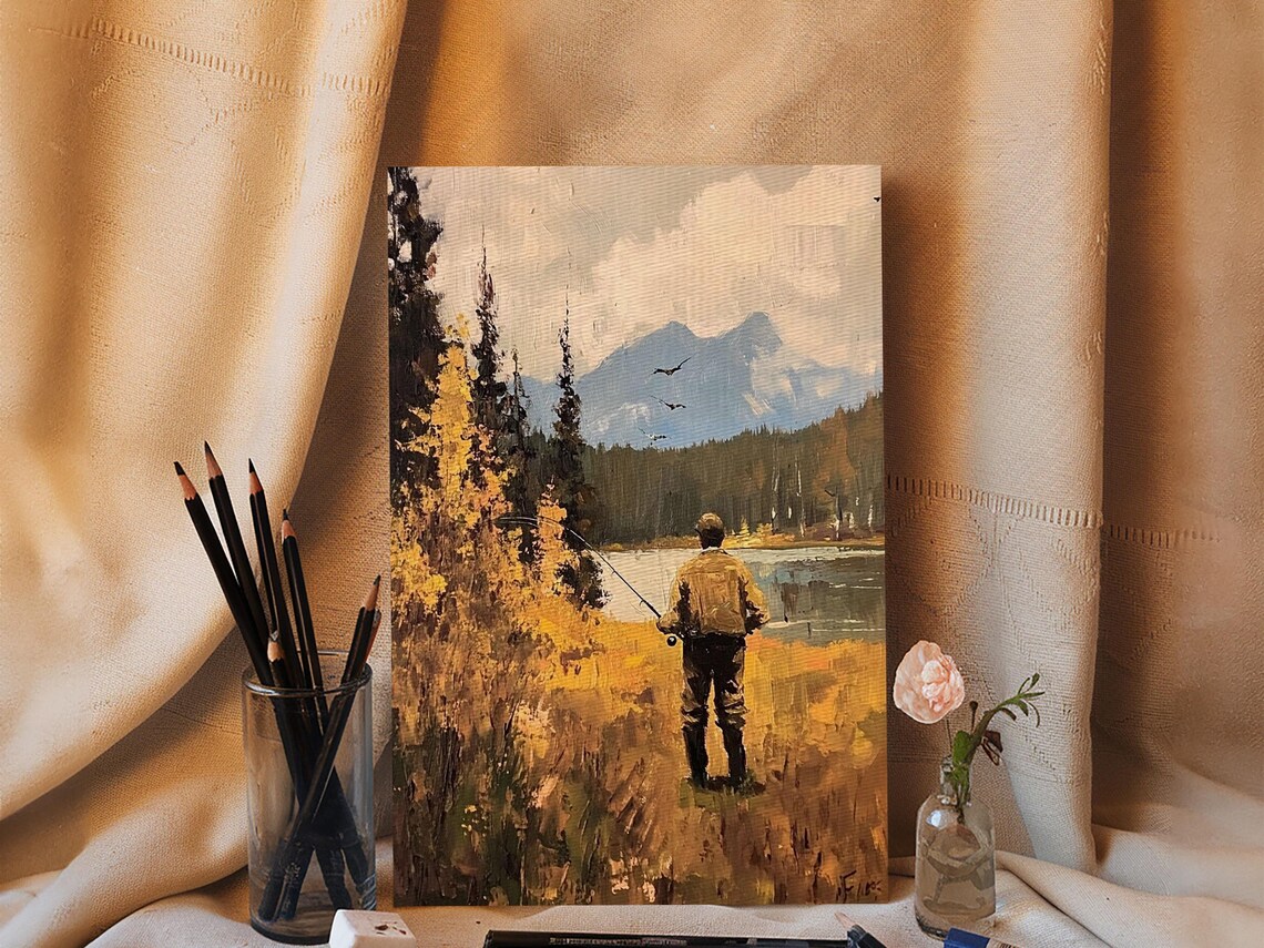 Trout Fly Fishing Wall Art Home Decor Fly Fishing Painting Canas Print Cabin Art Cabin Decor Fishing Cabin Art Gift For Dad Gift For Him