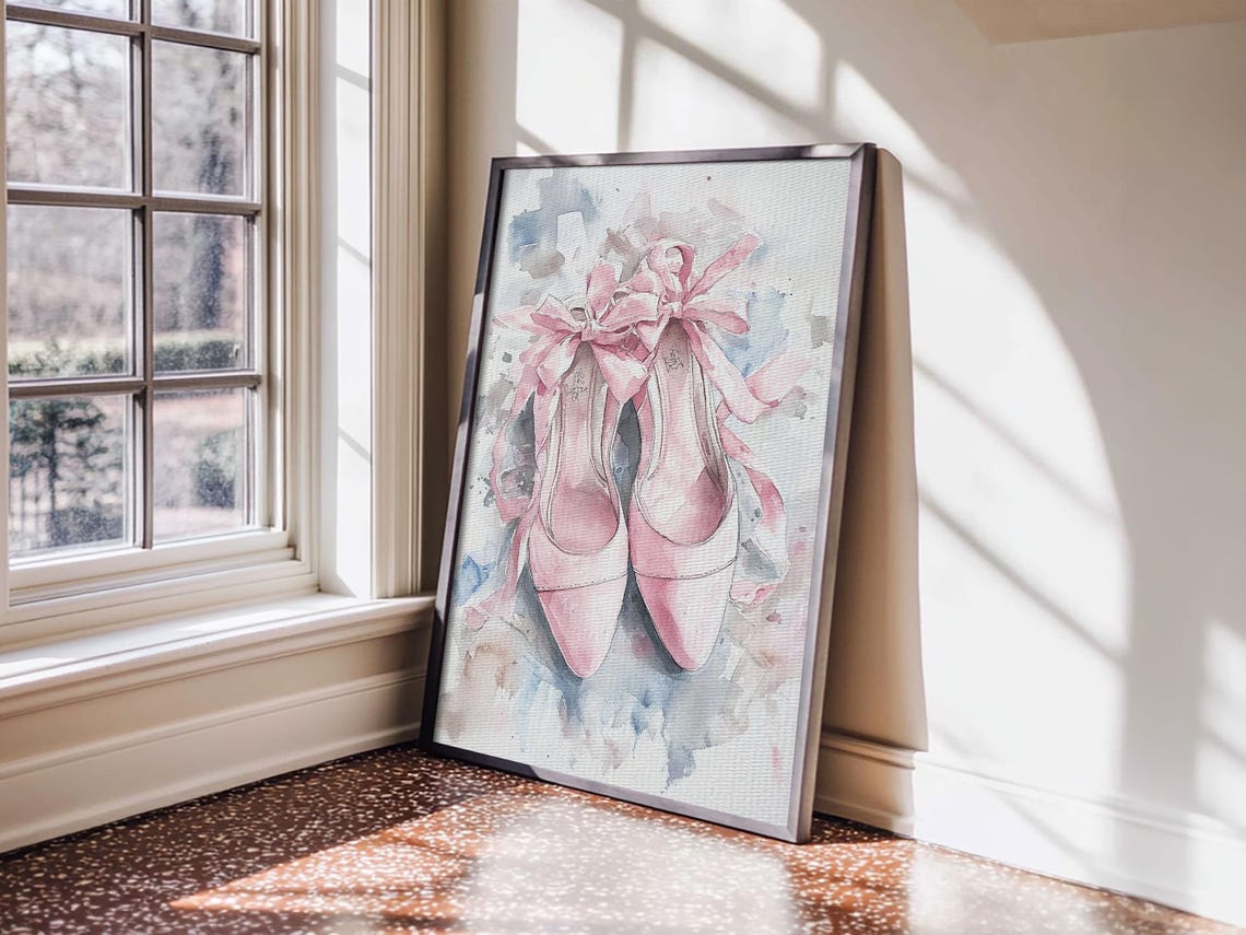 Pink Ballet Shoes Ribbon Watercolor Dance Studio Dreams Art Print - Image 6