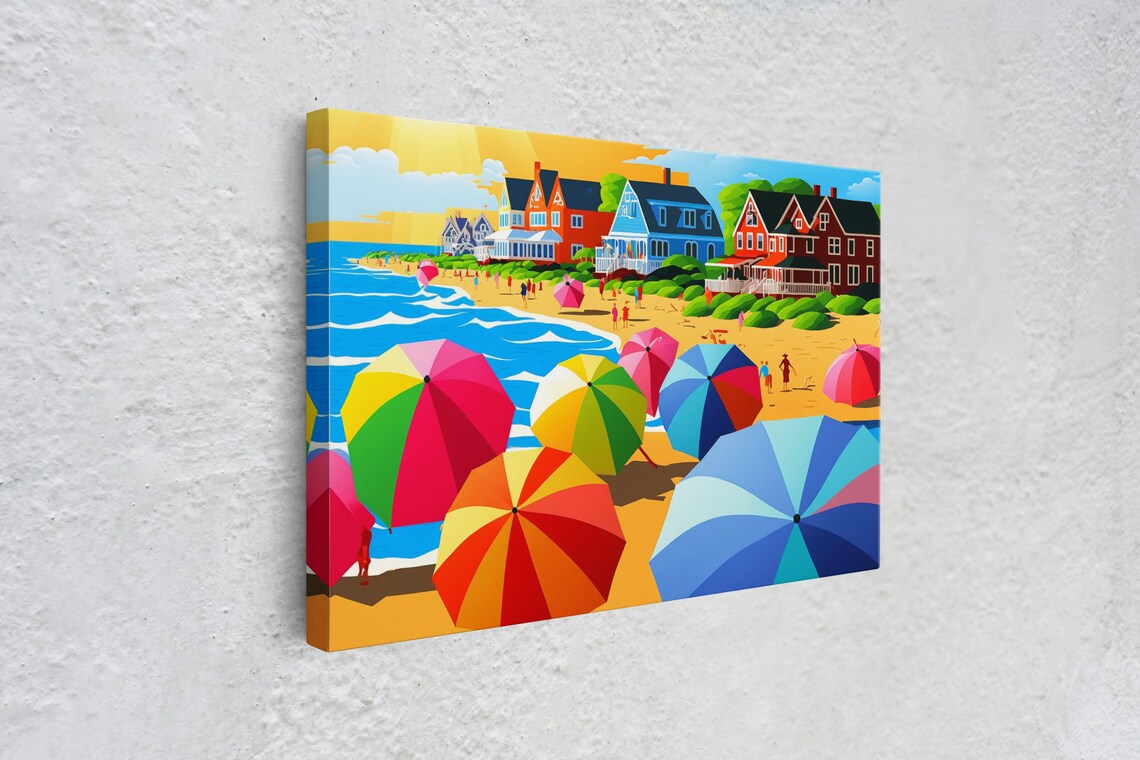 Beach Crowd Art Deco Pop Art Poster, Beach House Decor - Image 4