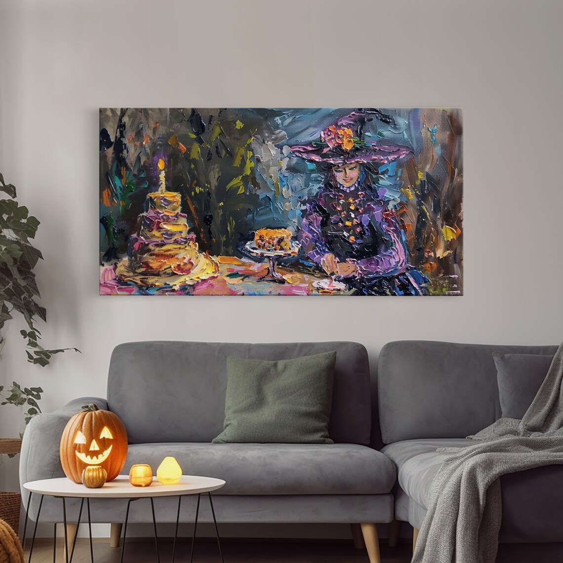 Springtime Witch Birthday Cake Party Impressionist Funny Halloween Wall Art - Image 4