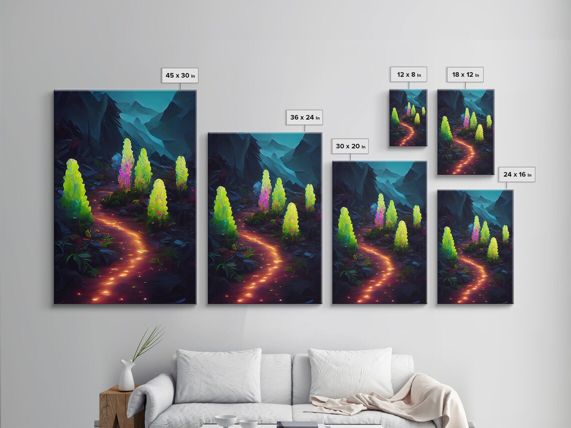 Magical Forest Mushroom Fantasy, Glowing Art Print - Image 2