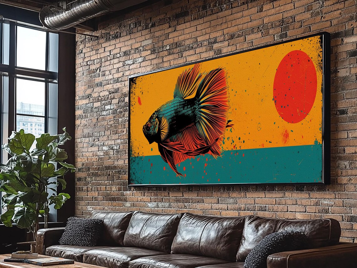 Retro 80s Style Painting Of A Betta Fish Framed Print Home Decor Gift Artwork Fish Painting Betta Fish Art - Image 3