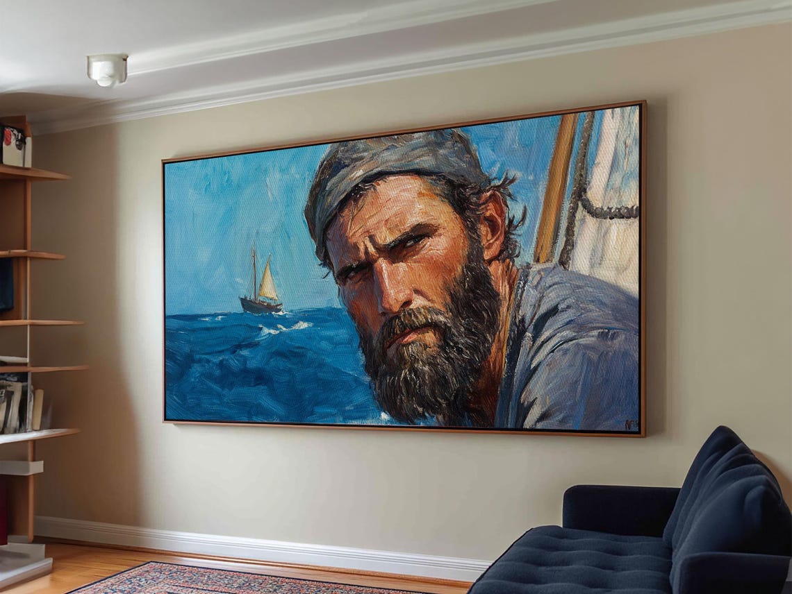 Fisherman At Sea Framed Print Fisherman Oil Painting Style Print Victorian Style Oil Painting Of A Fisherman Fishing Gift Idea - Image 5