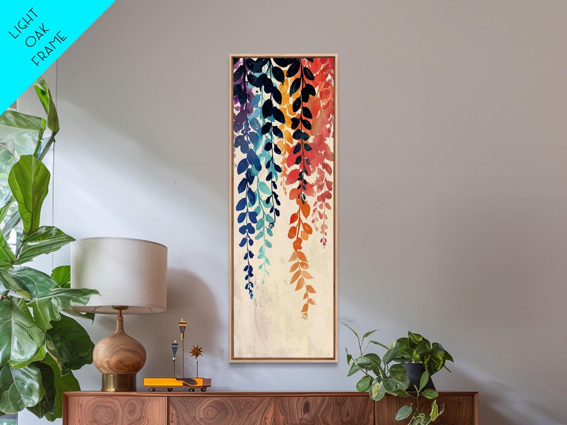 Colorful Hanging Leaves Branches Blue Red Orange Watercolor Art Poster - Image 3